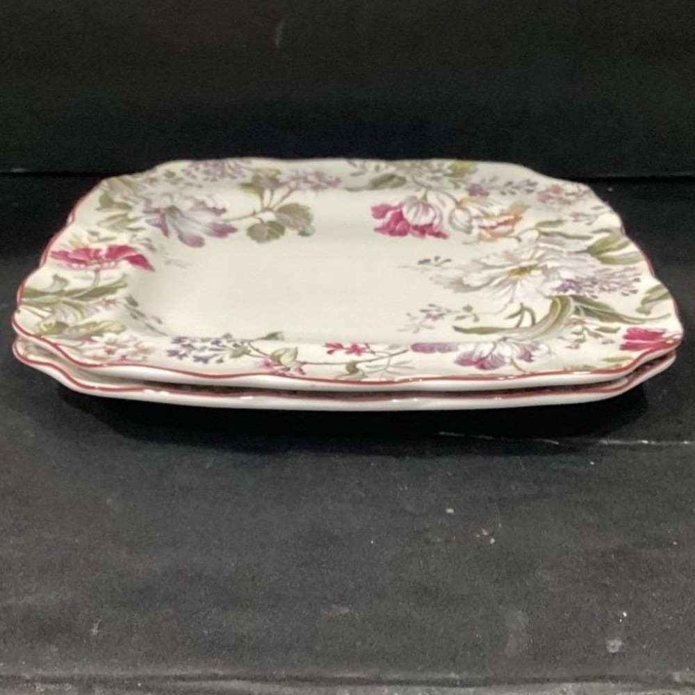 222 FIFTH Gisela 2 Square Dinner Plates All Over Pattern Floral * - Picture 10 of 13